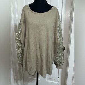 NEW Elegant Olive Green Women's Top with Floral Sleeves
